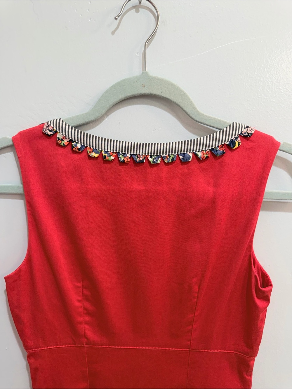 Boden Coral Pink Cotton Shift Dress with Cutout Neckline Striped Floral Trim 2 - Picture 11 of 16